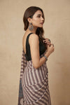 Mitti Ke Rang ~ Ajrakh Handblock Printed Modal Silk Saree in Warm Taupe and Beige - verymuchindian.com