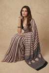 Mitti Ke Rang ~ Ajrakh Handblock Printed Modal Silk Saree in Warm Taupe and Beige - verymuchindian.com