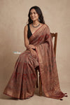 Mitti Ke Rang ~ Ajrakh Printed Viscose Tissue Silk Saree in Rust - verymuchindian.com