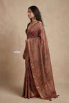 Mitti Ke Rang ~ Ajrakh Printed Viscose Tissue Silk Saree in Rust - verymuchindian.com