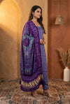 Mitti Ke Rang ~ Handcrafted Bandhani Leheriya Blue Purple Modal Silk Unstitched Suit Set - verymuchindian.com