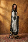 Mitti Ke Rang ~ Handcrafted Bandhani Leheriya In Black White Modal Silk Unstitched Suit Set - verymuchindian.com