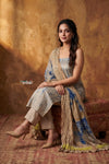 Mitti Ke Rang ~ Handcrafted Bandhani Leheriya In blue khaki Modal Silk Unstitched Suit Set - verymuchindian.com