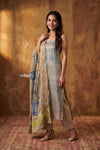Mitti Ke Rang ~ Handcrafted Bandhani Leheriya In blue khaki Modal Silk Unstitched Suit Set - verymuchindian.com