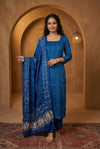 Mitti Ke Rang ~ Handcrafted Bandhani Leheriya in Blue Modal Silk Unstitched Suit Set - verymuchindian.com