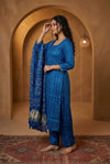 Mitti Ke Rang ~ Handcrafted Bandhani Leheriya in Blue Modal Silk Unstitched Suit Set - verymuchindian.com
