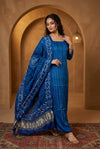 Mitti Ke Rang ~ Handcrafted Bandhani Leheriya in Blue Modal Silk Unstitched Suit Set - verymuchindian.com