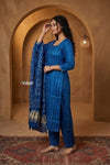 Mitti Ke Rang ~ Handcrafted Bandhani Leheriya in Blue Modal Silk Unstitched Suit Set - verymuchindian.com