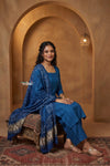 Mitti Ke Rang ~ Handcrafted Bandhani Leheriya in Blue Modal Silk Unstitched Suit Set - verymuchindian.com