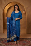Mitti Ke Rang ~ Handcrafted Bandhani Leheriya in Blue Modal Silk Unstitched Suit Set - verymuchindian.com