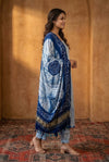 Mitti Ke Rang ~ Handcrafted Bandhani Leheriya in Blue White Modal Silk Unstitched Suit Set - verymuchindian.com