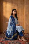 Mitti Ke Rang ~ Handcrafted Bandhani Leheriya In Blue White Modal Silk Unstitched Suit Set - verymuchindian.com