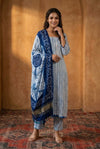 Mitti Ke Rang ~ Handcrafted Bandhani Leheriya In Blue White Modal Silk Unstitched Suit Set - verymuchindian.com