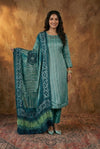 Mitti Ke Rang ~ Handcrafted Bandhani Leheriya in Green Modal Silk Unstitched Suit Set - verymuchindian.com