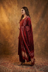 Mitti Ke Rang ~ Handcrafted Bandhani Leheriya in Maroon Modal Silk Unstitched Suit Set - verymuchindian.com