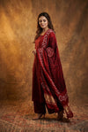 Mitti Ke Rang ~ Handcrafted Bandhani Leheriya in Maroon Modal Silk Unstitched Suit Set - verymuchindian.com