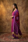 Mitti Ke Rang ~ Handcrafted Bandhani Leheriya In Pink and Violet Modal Silk Unstitched Suit Set - verymuchindian.com