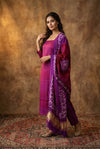 Mitti Ke Rang ~ Handcrafted Bandhani Leheriya In Pink and Violet Modal Silk Unstitched Suit Set - verymuchindian.com
