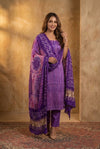 Mitti Ke Rang ~ Handcrafted Bandhani Leheriya In Pink Purple Modal Silk Unstitched Suit Set - verymuchindian.com