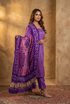 Mitti Ke Rang ~ Handcrafted Bandhani Leheriya In Pink Purple Modal Silk Unstitched Suit Set - verymuchindian.com