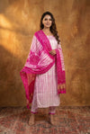 Mitti Ke Rang ~ Handcrafted Bandhani Leheriya in Pink White Modal Silk Unstitched Suit Set - verymuchindian.com