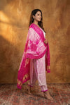 Mitti Ke Rang ~ Handcrafted Bandhani Leheriya in Pink White Modal Silk Unstitched Suit Set - verymuchindian.com