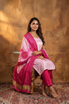 Mitti Ke Rang ~ Handcrafted Bandhani Leheriya in Pink White Modal Silk Unstitched Suit Set - verymuchindian.com
