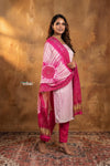 Mitti Ke Rang ~ Handcrafted Bandhani Leheriya in Pink White Modal Silk Unstitched Suit Set - verymuchindian.com
