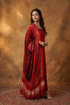 Mitti Ke Rang ~ Handcrafted Bandhani Leheriya in Red Modal Silk Unstitched Suit Set - verymuchindian.com