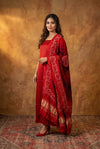 Mitti Ke Rang ~ Handcrafted Bandhani Leheriya in Red Modal Silk Unstitched Suit Set - verymuchindian.com