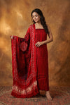 Mitti Ke Rang ~ Handcrafted Bandhani Leheriya in Red Modal Silk Unstitched Suit Set - verymuchindian.com