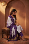 Mitti Ke Rang ~ Handcrafted Bandhani Leheriya in Violet White Modal Silk Unstitched Suit Set - verymuchindian.com