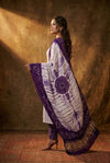 Mitti Ke Rang ~ Handcrafted Bandhani Leheriya in Violet White Modal Silk Unstitched Suit Set - verymuchindian.com