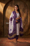 Mitti Ke Rang ~ Handcrafted Bandhani Leheriya in Violet White Modal Silk Unstitched Suit Set - verymuchindian.com