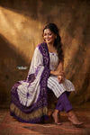 Mitti Ke Rang ~ Handcrafted Bandhani Leheriya in Violet White Modal Silk Unstitched Suit Set - verymuchindian.com