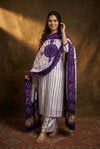 Mitti Ke Rang ~ Handcrafted Bandhani Leheriya in Violet White Modal Silk Unstitched Suit Set - verymuchindian.com