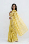 Mulmuli ~ Pure Handwoven Jamdani Mul Cotton Saree in Lemon Yellow - verymuchindian.com