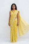 Mulmuli ~ Pure Handwoven Jamdani Mul Cotton Saree in Lemon Yellow - verymuchindian.com