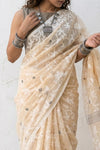 Mulmuli ~ Pure Handwoven Jamdani Mul Cotton Saree in Offwhite - verymuchindian.com
