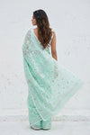Mulmuli ~ Pure Handwoven Jamdani Mul Cotton Saree in Sea Green Blue - verymuchindian.com