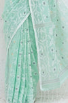 Mulmuli ~ Pure Handwoven Jamdani Mul Cotton Saree in Sea Green Blue - verymuchindian.com