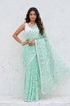 Mulmuli ~ Pure Handwoven Jamdani Mul Cotton Saree in Sea Green Blue - verymuchindian.com