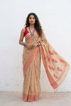 Mulmuli ~ Pure Handwoven Malai Cotton Saree in Caramel brown - verymuchindian.com