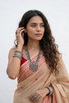 Mulmuli ~ Pure Handwoven Malai Cotton Saree in Caramel brown - verymuchindian.com