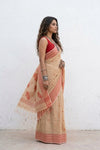 Mulmuli ~ Pure Handwoven Malai Cotton Saree in Caramel brown - verymuchindian.com