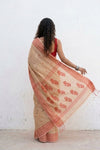 Mulmuli ~ Pure Handwoven Malai Cotton Saree in Caramel brown - verymuchindian.com