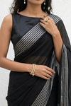 Mulmuli ~ Pure Handwoven Mul Cotton Saree In Black - verymuchindian.com
