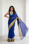 Mulmuli ~ Pure Handwoven Mul Cotton Saree in Blue - verymuchindian.com