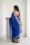 Mulmuli ~ Pure Handwoven Mul Cotton Saree in Blue - verymuchindian.com