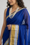 Mulmuli ~ Pure Handwoven Mul Cotton Saree in Blue - verymuchindian.com